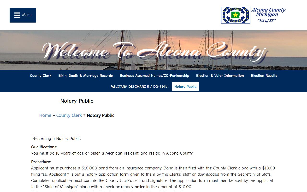 Alcona County Clerk notary public records page