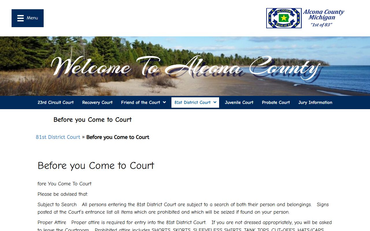 Alcona County court dockets courtroom hearing