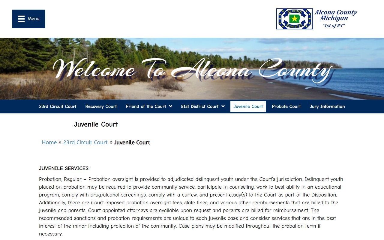 Alcona County court dockets juvenile court hearings