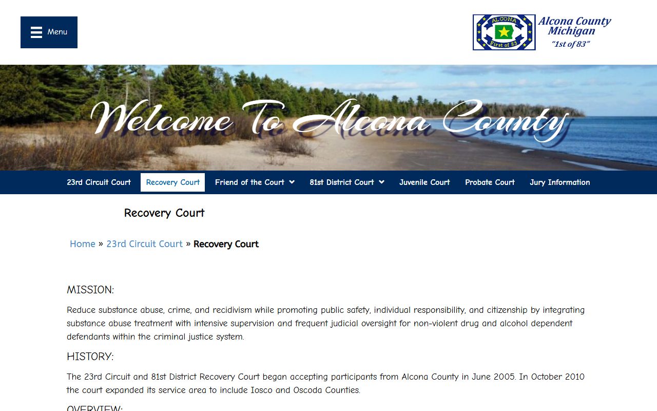 Alcona County court dockets recovery court program