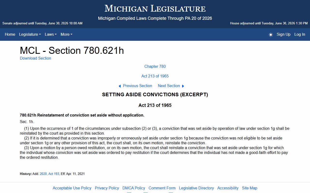Alcona County criminal court records set-aside reinstatement statute