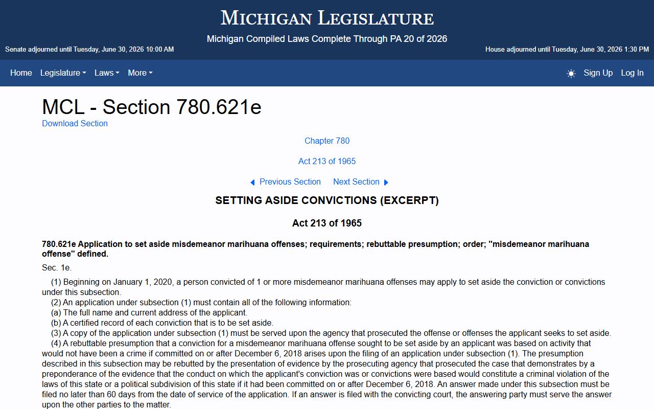 Alcona County criminal court records marijuana set-aside statute