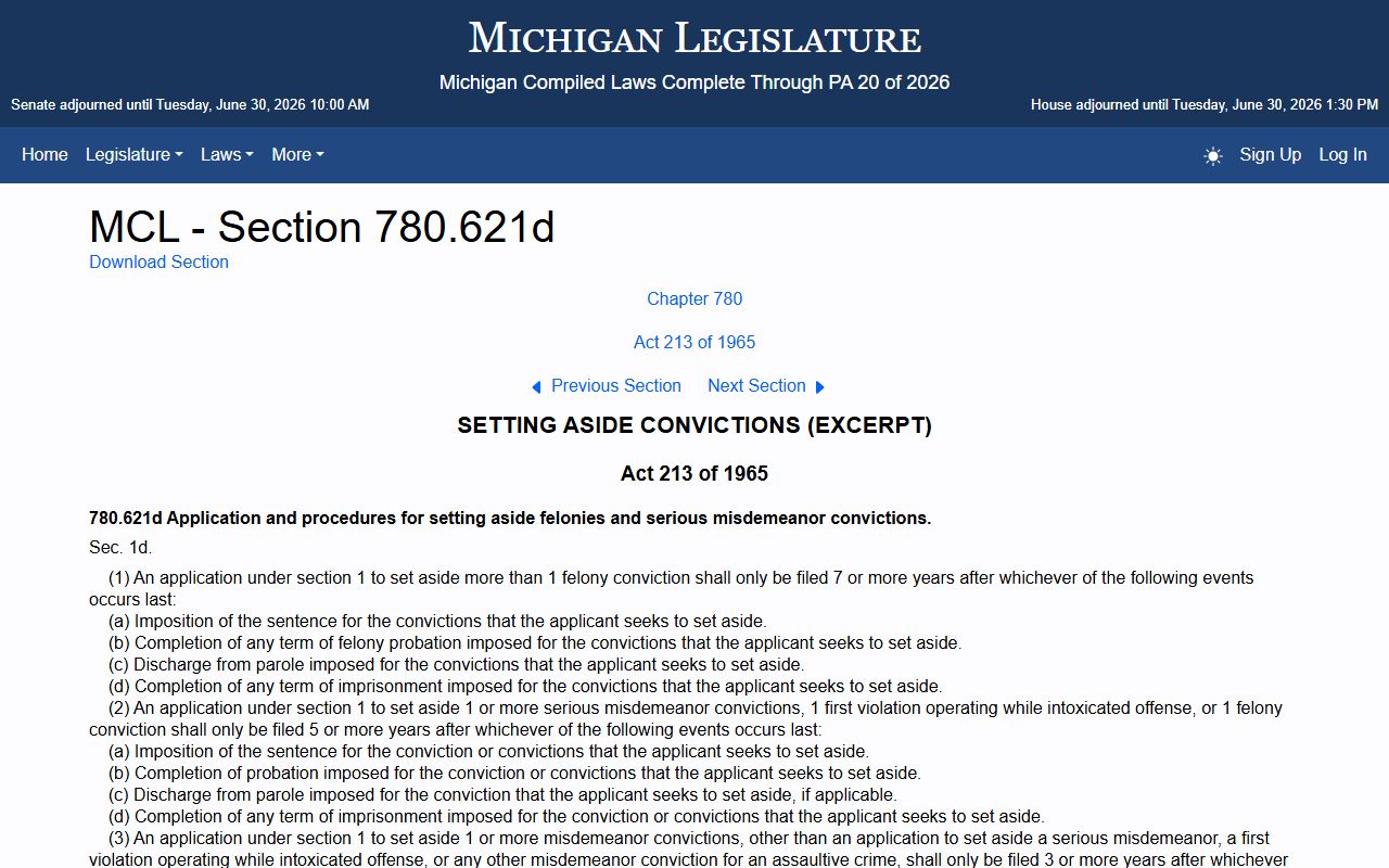 Alcona County District Court criminal conviction set-aside statute