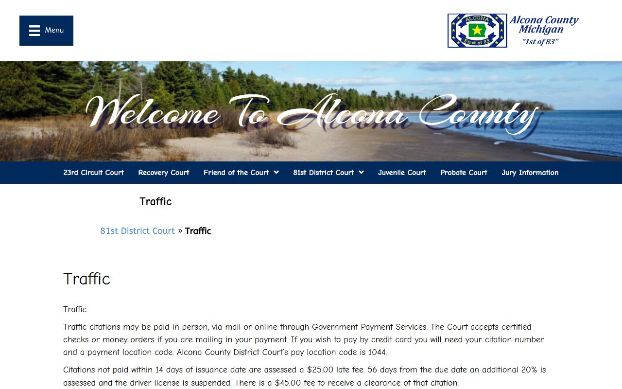 Alcona County District Court traffic citation payment options