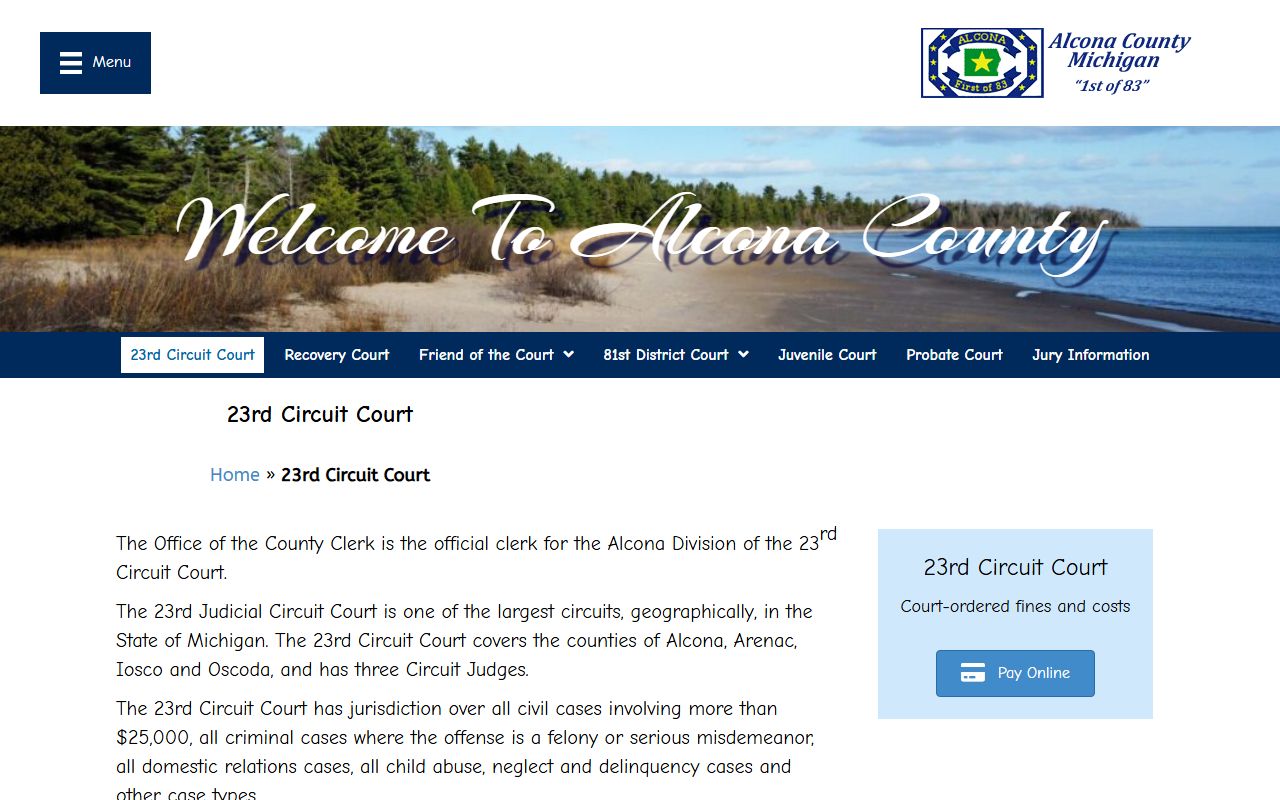 Alcona County 23rd Circuit Court records and jurisdiction page