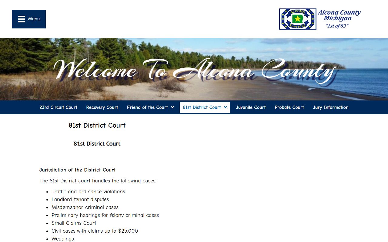 Alcona County 81st District Court records and case-type page