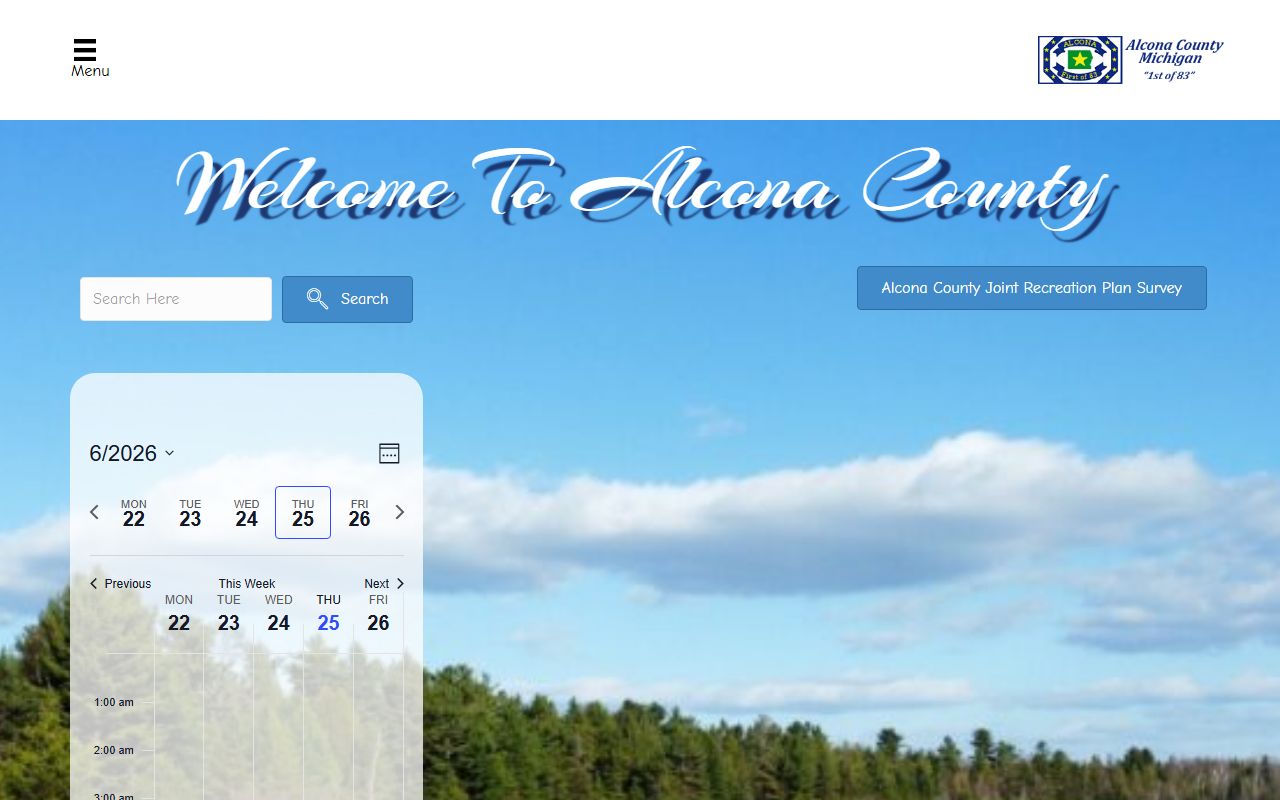 Alcona County court records navigation on the county homepage