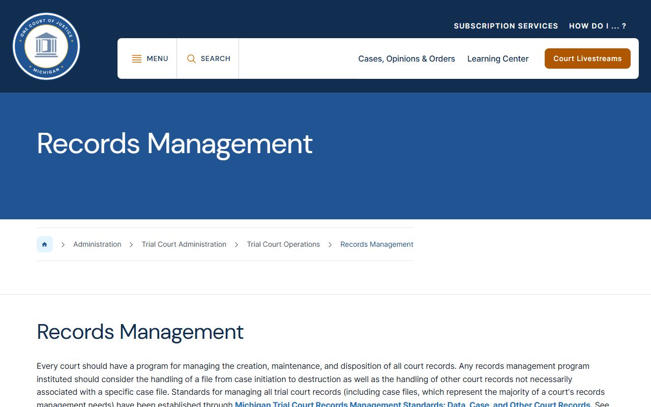 Alcona County court records management framework for Michigan trial courts