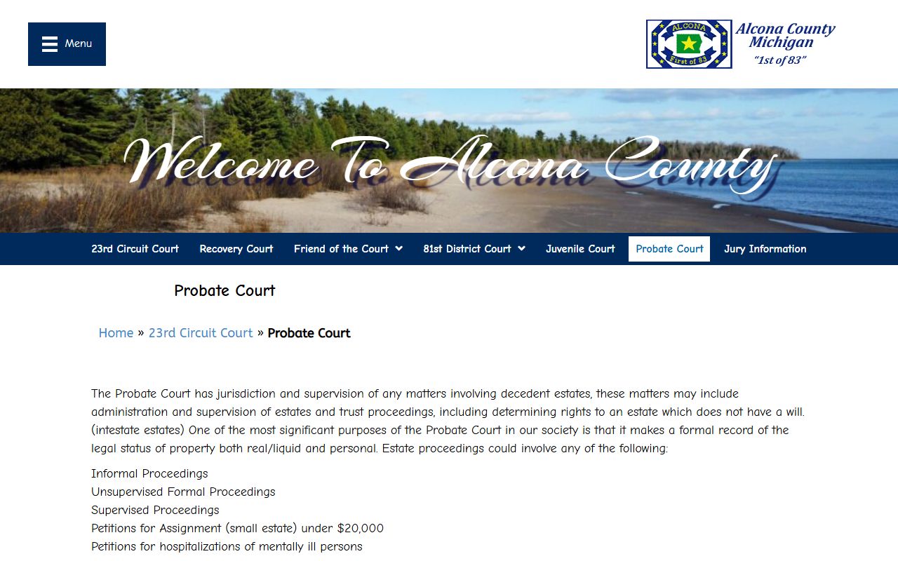 Alcona County Probate Court records for estates and guardianships