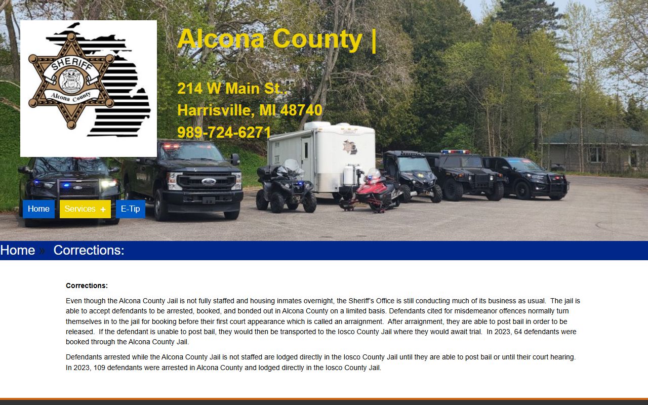 Alcona County inmate jail roster and sheriff corrections page