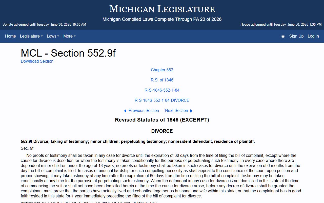 Alcona County divorce records waiting period statute