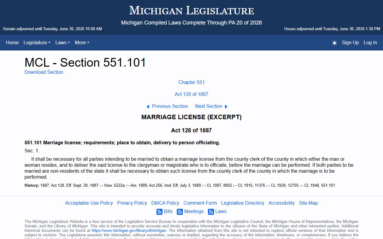 Alcona County marriage records license venue rule