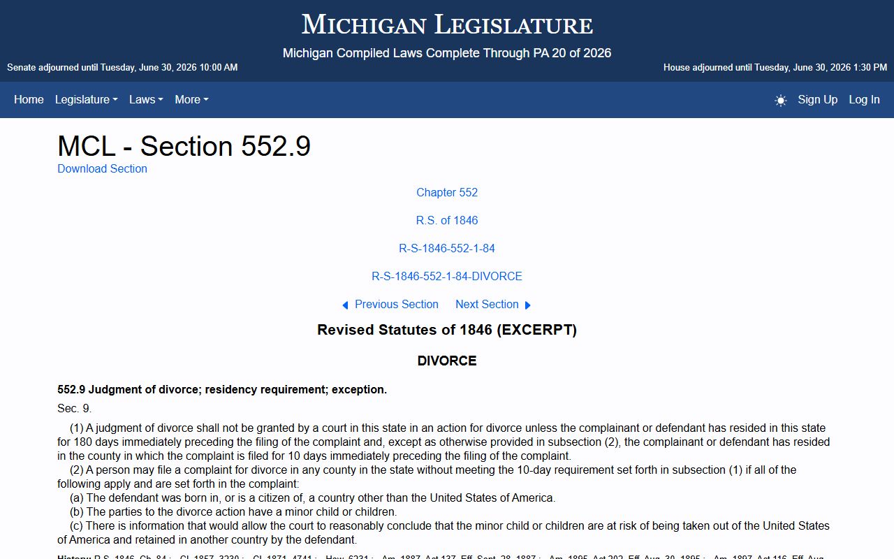 Alcona County divorce records residency requirement