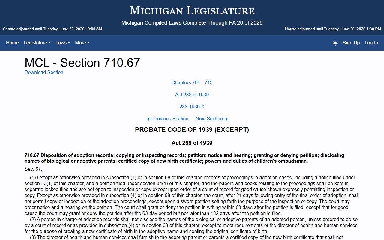 Alcona County probate records adoption file access