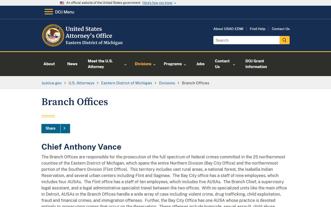 Alcona County warrant and federal branch office